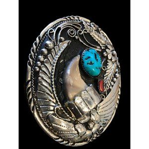 SSI Handcrafted Silvertone Belt Buckle Bear Claw
